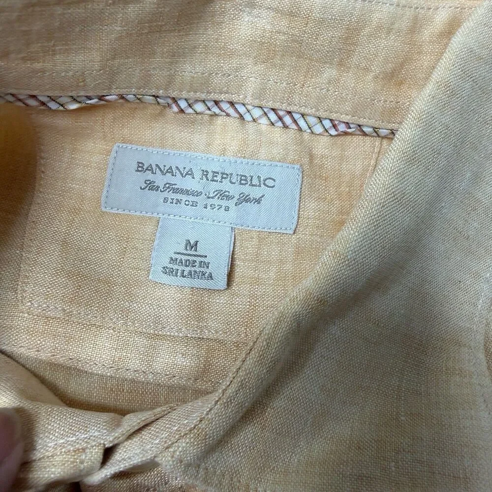 Banana Republic Men's M Linen Long Sleeve Button Up Shirt Yellow Peach Peach